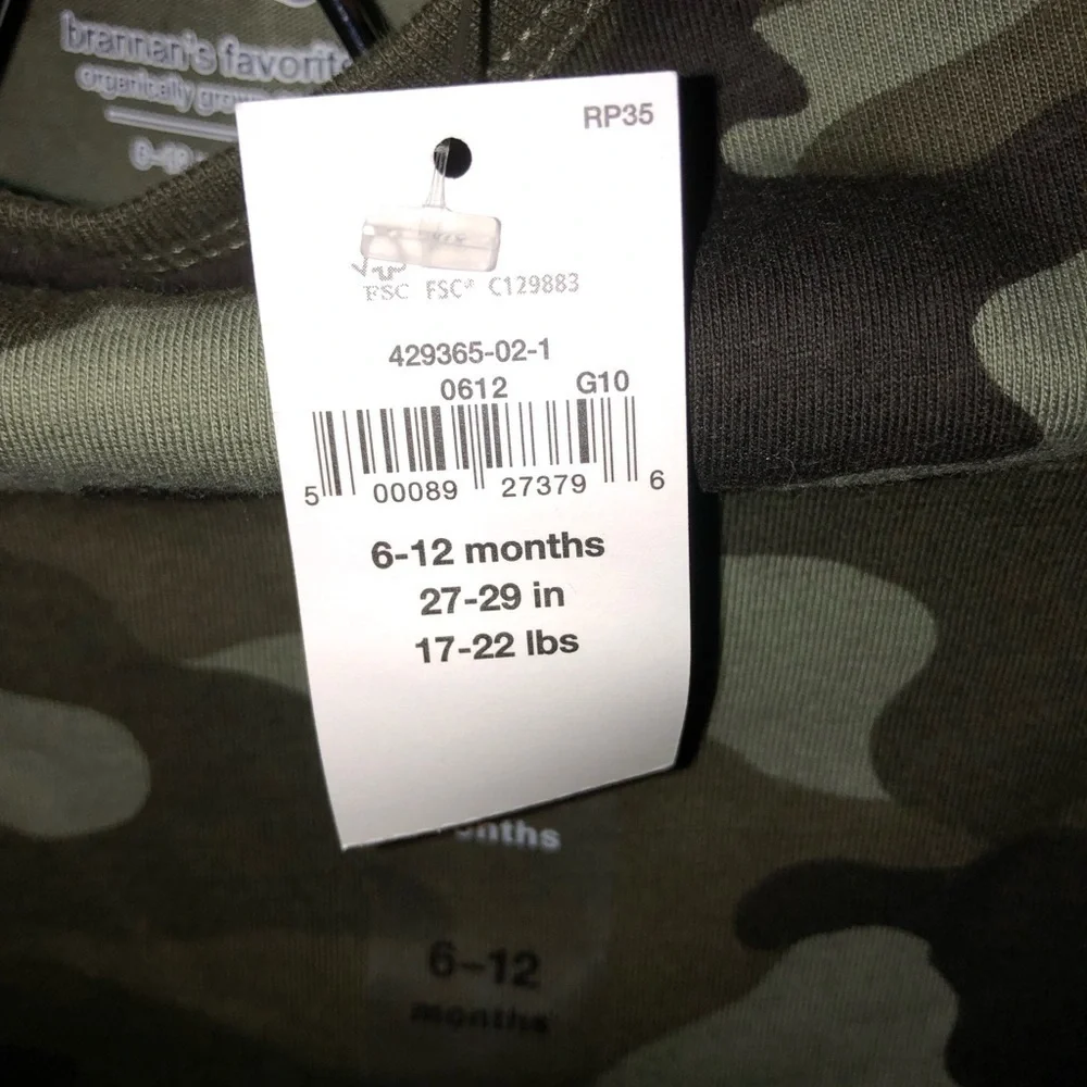 Baby Gap Brannan's Favorites Long Sleeve Bodysuit Green Camo 6-12 months